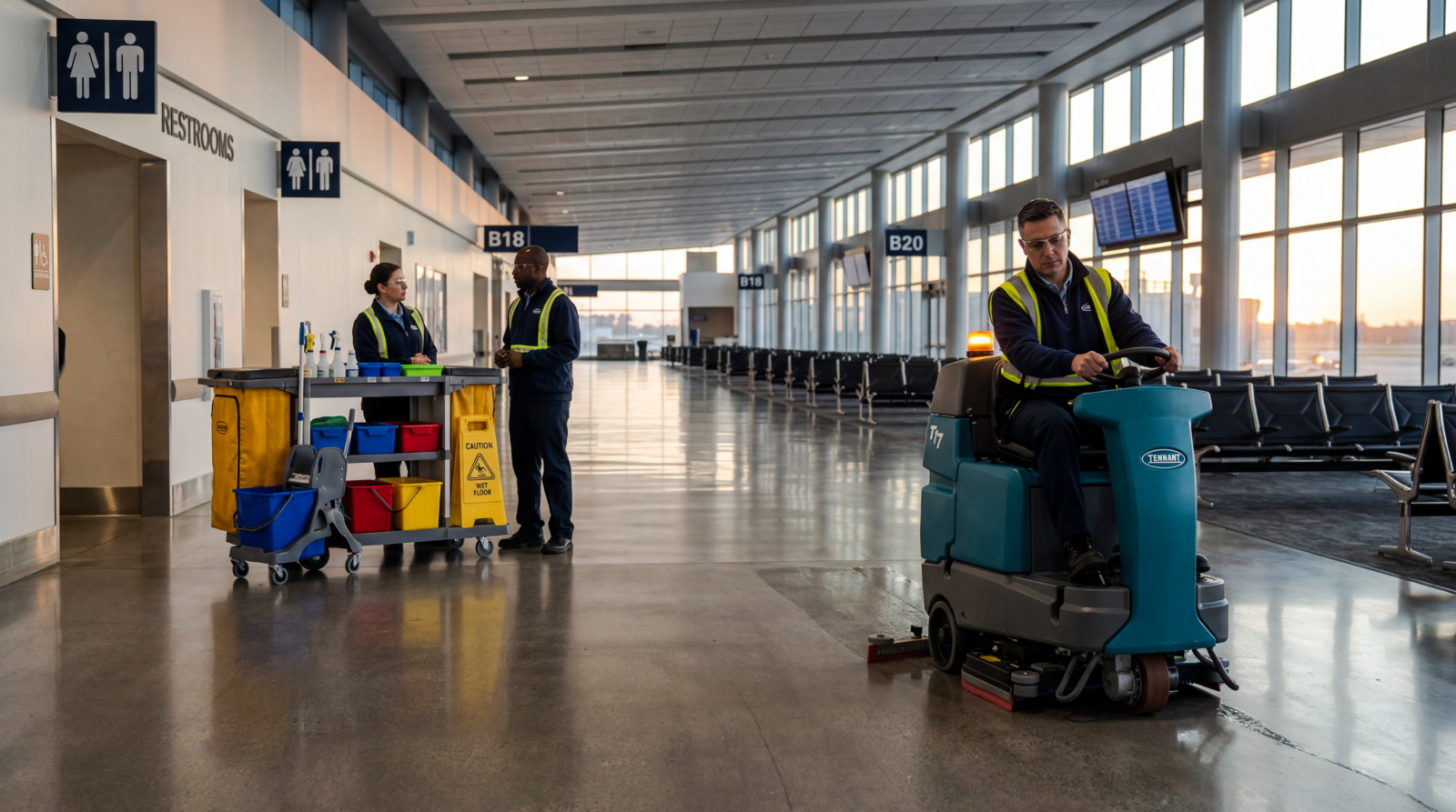 cleaning airport gate