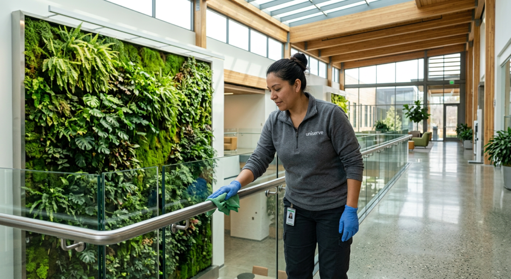 cleaning a LEED atrium