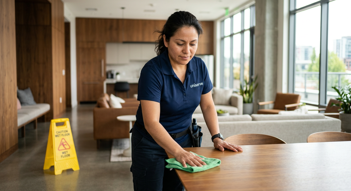 Cleaner working in HOA Community Center