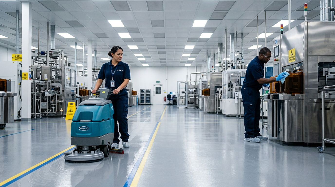 workers cleaning critical areas