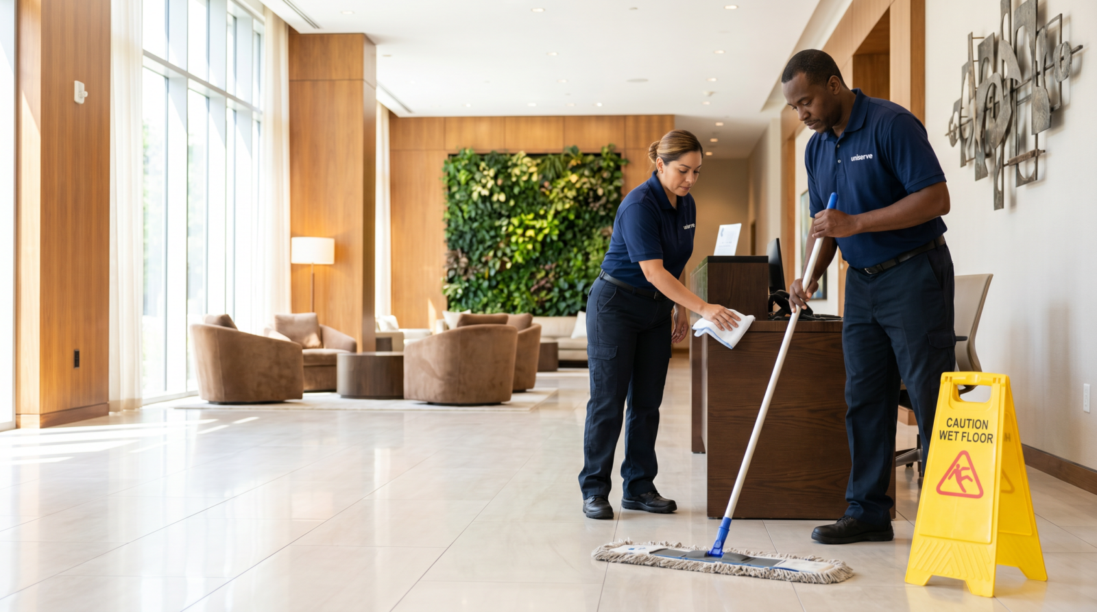 cleaning a condo lobby